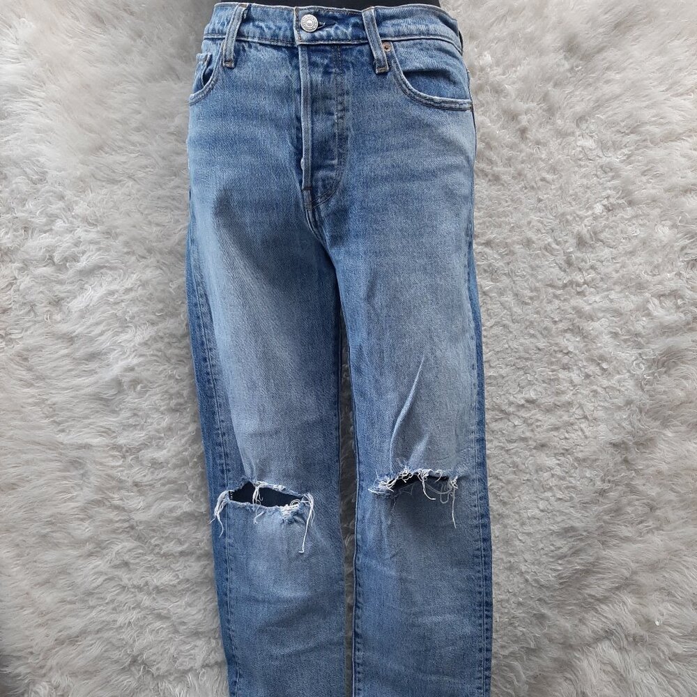 Levi's Woman's Blue Wedgie Straight Fly Buttons Distressed Ripped Denim Jeans 28